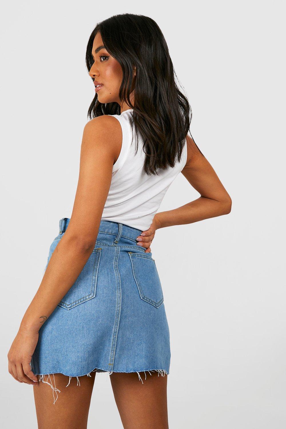 Boohoo distressed shop denim skirt